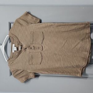 NWOT Liz Claiborne Brown 2 pocket Henley Short Sleeve petite XS